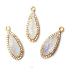 23x10mm Vermeil Bezeled White CZ & Rainbow Moonstone Pear Pendant 1 pc - Beadsofcambay.com