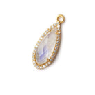 23x10mm Vermeil Bezeled White CZ & Rainbow Moonstone Pear Pendant 1 pc - Beadsofcambay.com
