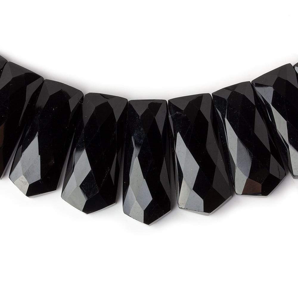 23x11-29x12mm Black Onyx double drilled faceted fancy shape collar 40 beads AA - Beadsofcambay.com