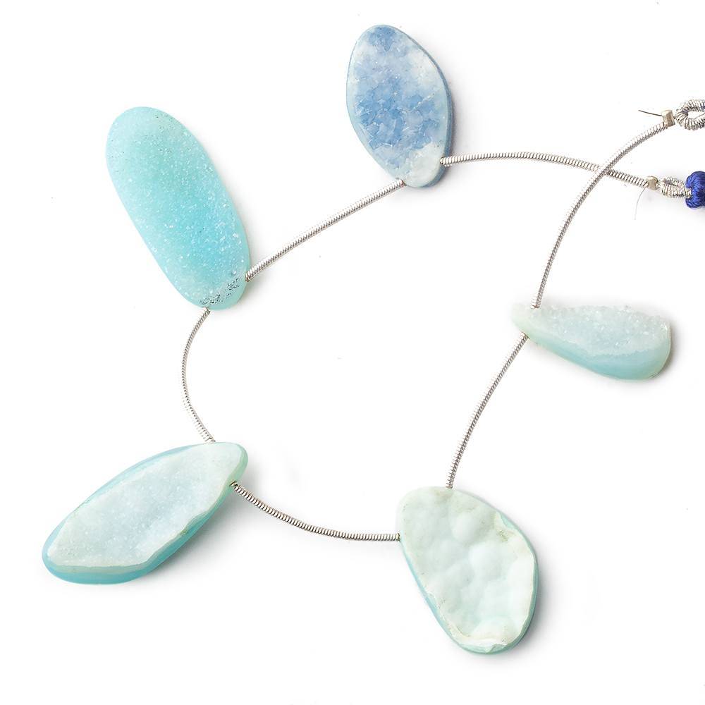 23x11-32x14mm Saltwater Blue Agate Drusy Freeform Beads 5 pieces - Beadsofcambay.com