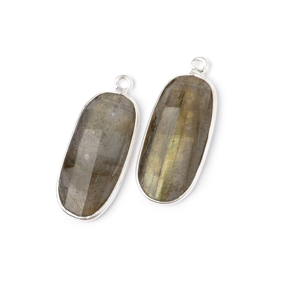 23x11.5mm .925 Silver Bezel Labradorite Faceted Oval Set of 2 Pendants - Beadsofcambay.com