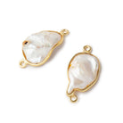 23x11mm Gold Bezeled Rose' White Keshi Pearl Connector 1 piece - Beadsofcambay.com