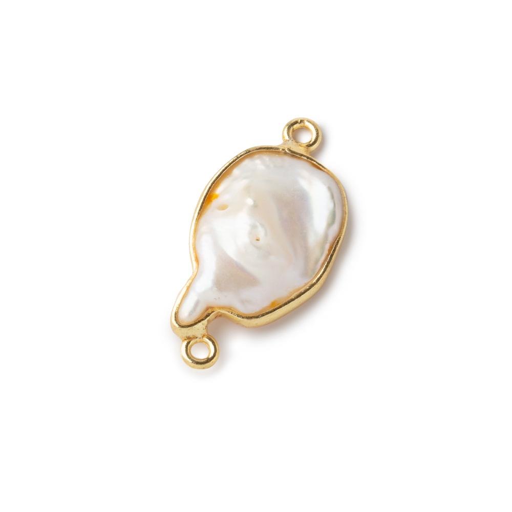 23x11mm Gold Bezeled Rose' White Keshi Pearl Connector 1 piece - Beadsofcambay.com