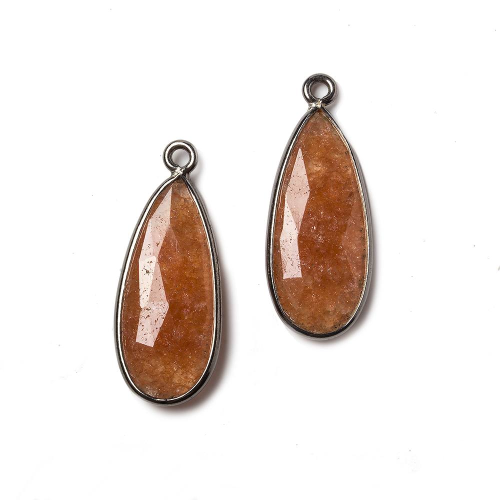 23x11mm Oxidized Silver Bezeled Peach Orange Aventurine Pear Pendant Set of 2 - Beadsofcambay.com