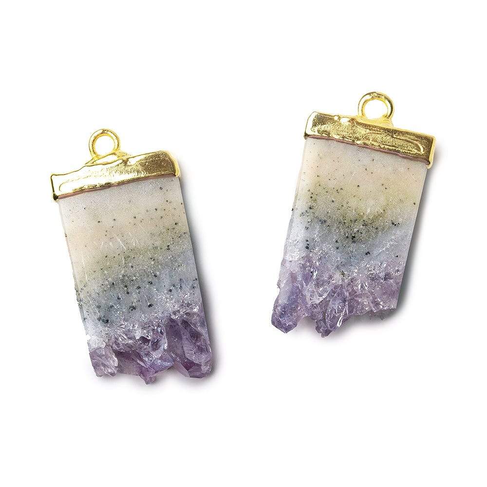 23x13mm Gold Leafed Bolivian Amethyst Slice Pendant Set of 2 - Beadsofcambay.com