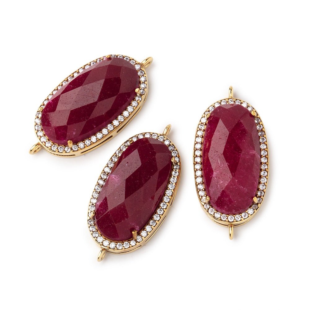23x13mm Gold Plated CZ Bezel Ruby Oval Connector 1 Focal Bead - Beadsofcambay.com