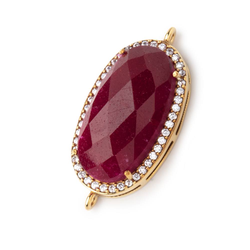 23x13mm Gold Plated CZ Bezel Ruby Oval Connector 1 Focal Bead - Beadsofcambay.com