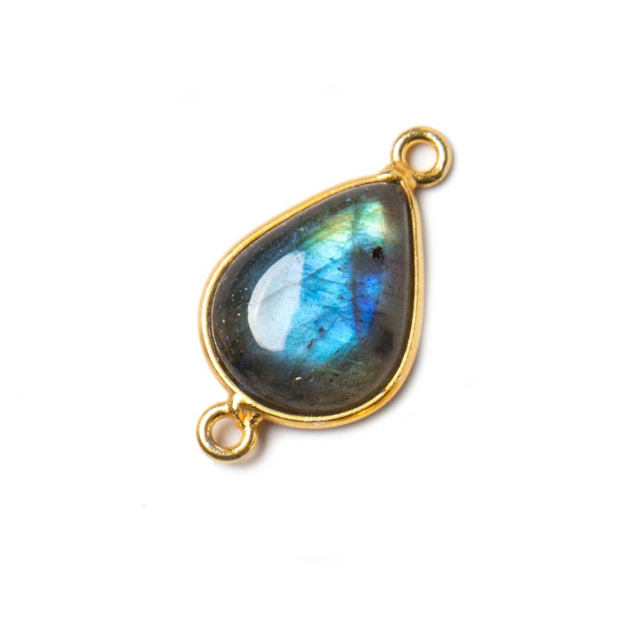 23x13mm Vermeil Bezel Labradorite Pear Cabochon Connector 1 piece - Beadsofcambay.com