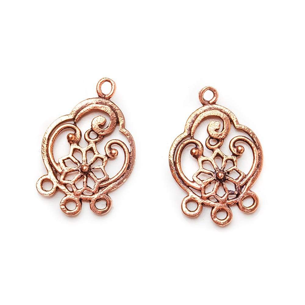 23x15mm Antiqued Copper Floral 3 ring Drop Charm Set of 2 - Beadsofcambay.com