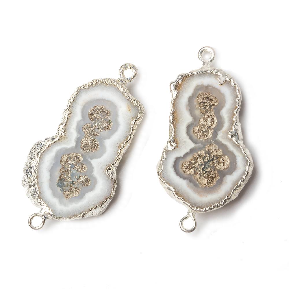 23x16-24x16mm Silver Leafed Solar Quartz Slice Focal Connector Set of 2 - Beadsofcambay.com