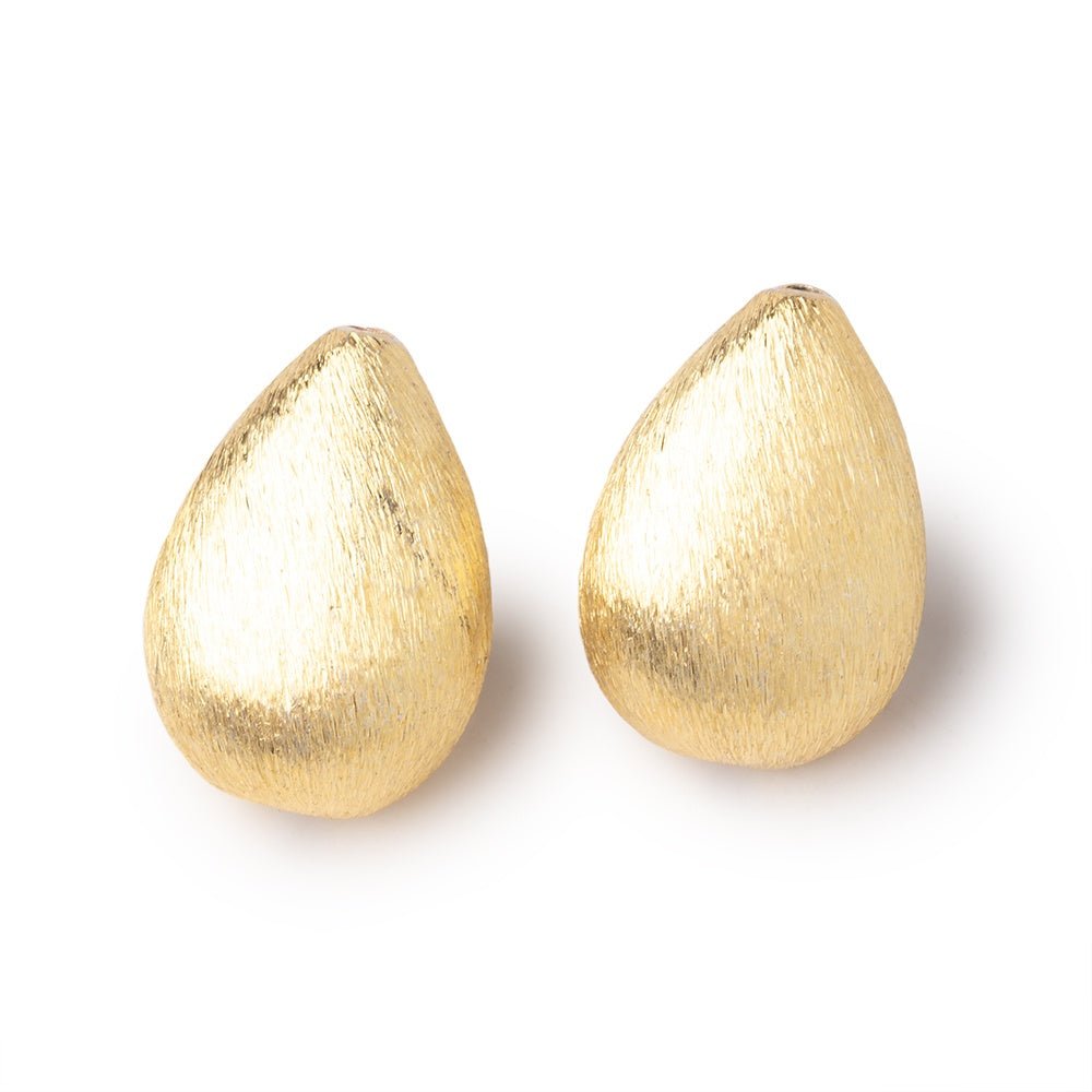 23x16mm 22kt Gold Plated Copper Brushed Puffy Pear Set of 2 Beads - Beadsofcambay.com