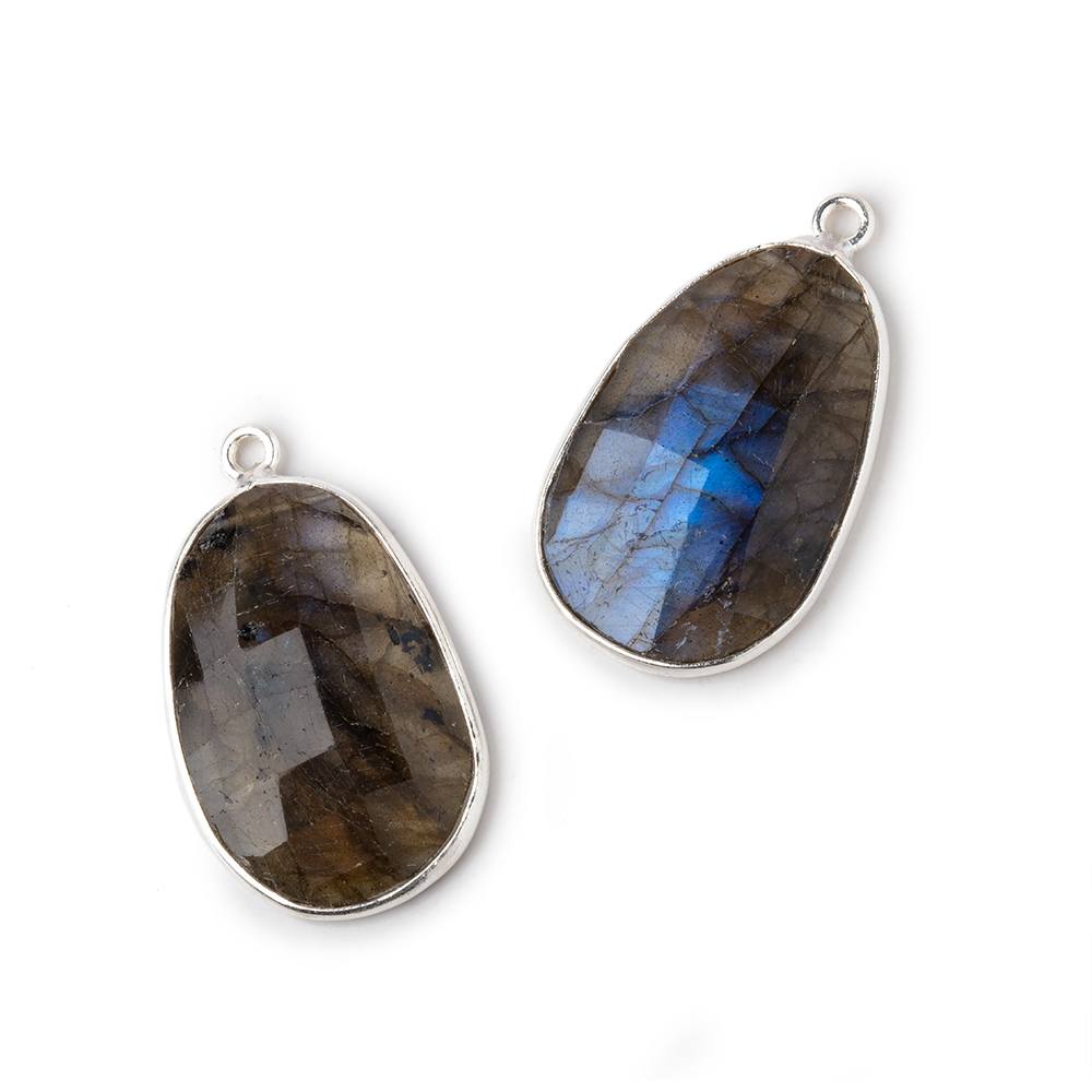23x16mm .925 Silver Bezel Labradorite Faceted Freeform Set of 2 Pendants - Beadsofcambay.com