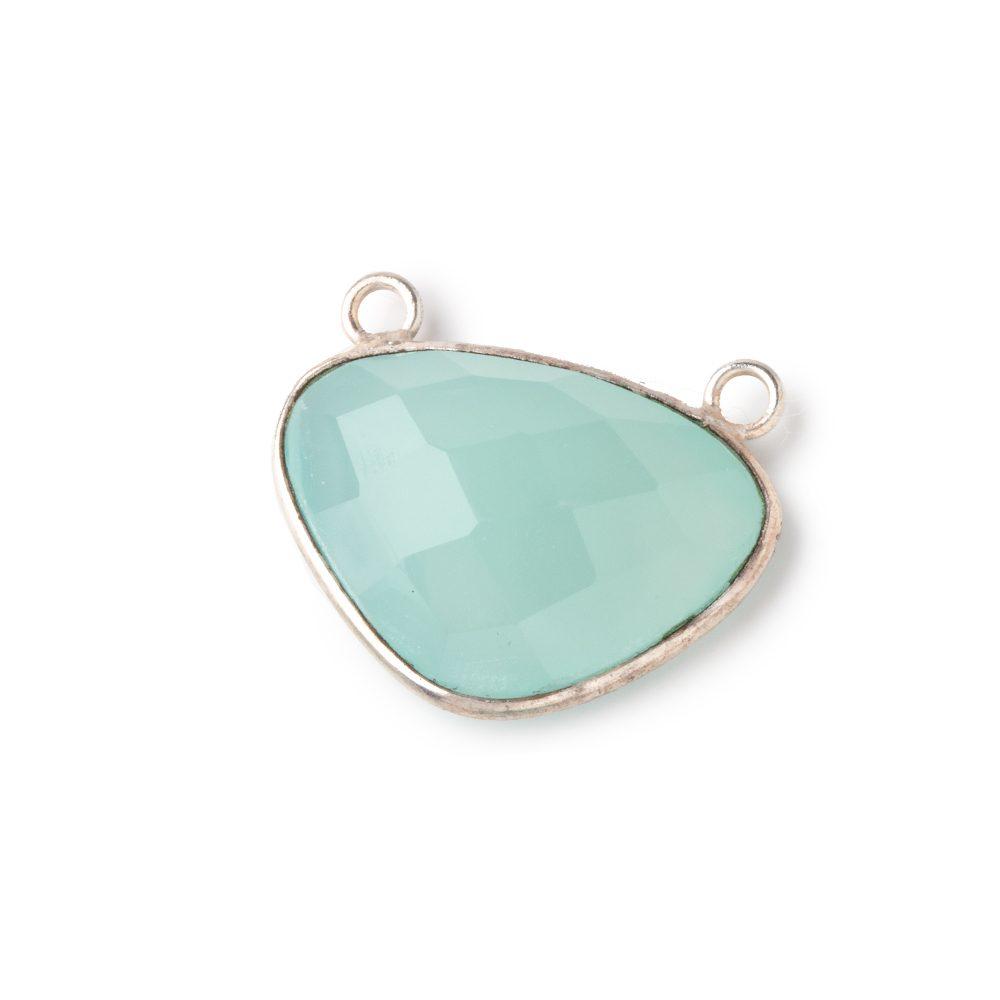 23x16mm Silver Bezel Seafoam Chalcedony Faceted Cleftless Heart Connector 1 piece - Beadsofcambay.com