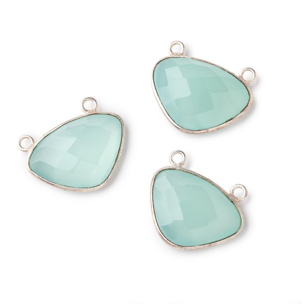 23x16mm Silver Bezel Seafoam Chalcedony Faceted Cleftless Heart Connector 1 piece - Beadsofcambay.com
