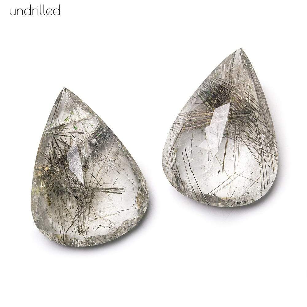 23x16x8mm Rutilated Quartz Gem Quality Pavilion Faceted Pear Focal Set of 2 - Beadsofcambay.com