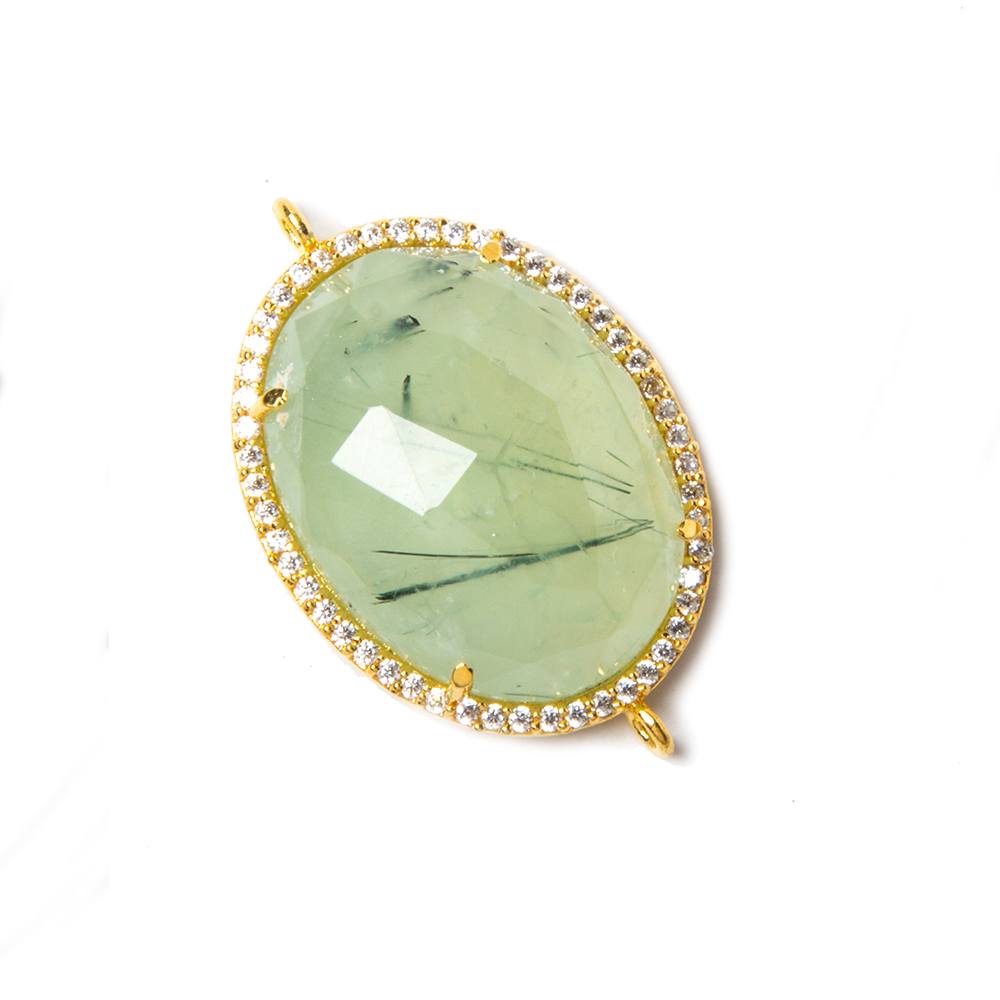 23x17mm Gold Bezeled White CZ & Dendritic Prehnite Oval Connector 1 pc - Beadsofcambay.com