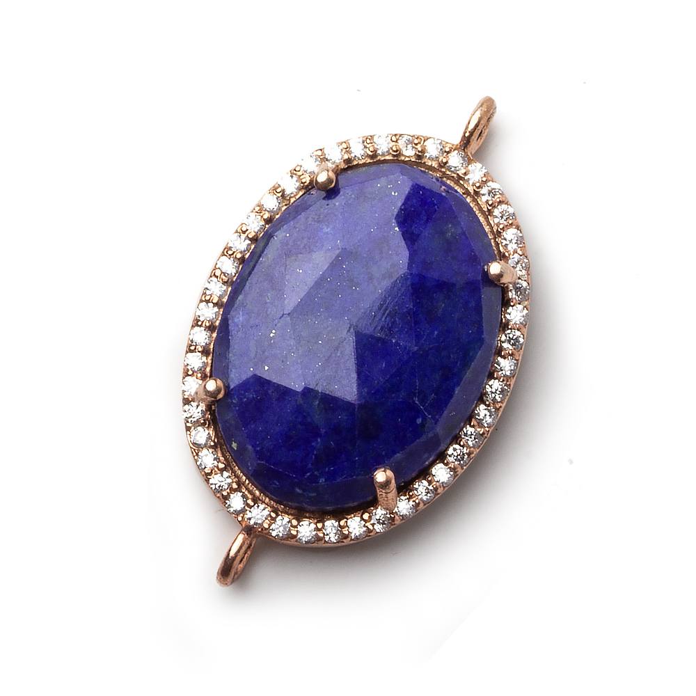 23x17mm Rose Gold CZ Bezel Lapis Lazuli Oval Connector 1 piece - Beadsofcambay.com