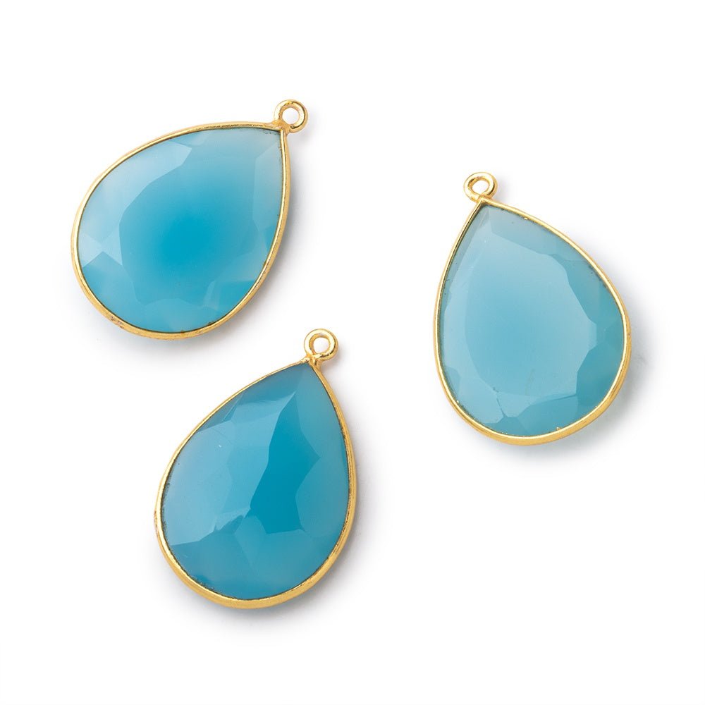 23x17mm Vermeil Bezel Santorini Blue Chalcedony Faceted Pear 1 Pendant - Beadsofcambay.com