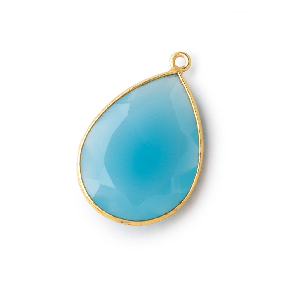 23x17mm Vermeil Bezel Santorini Blue Chalcedony Faceted Pear 1 Pendant - Beadsofcambay.com