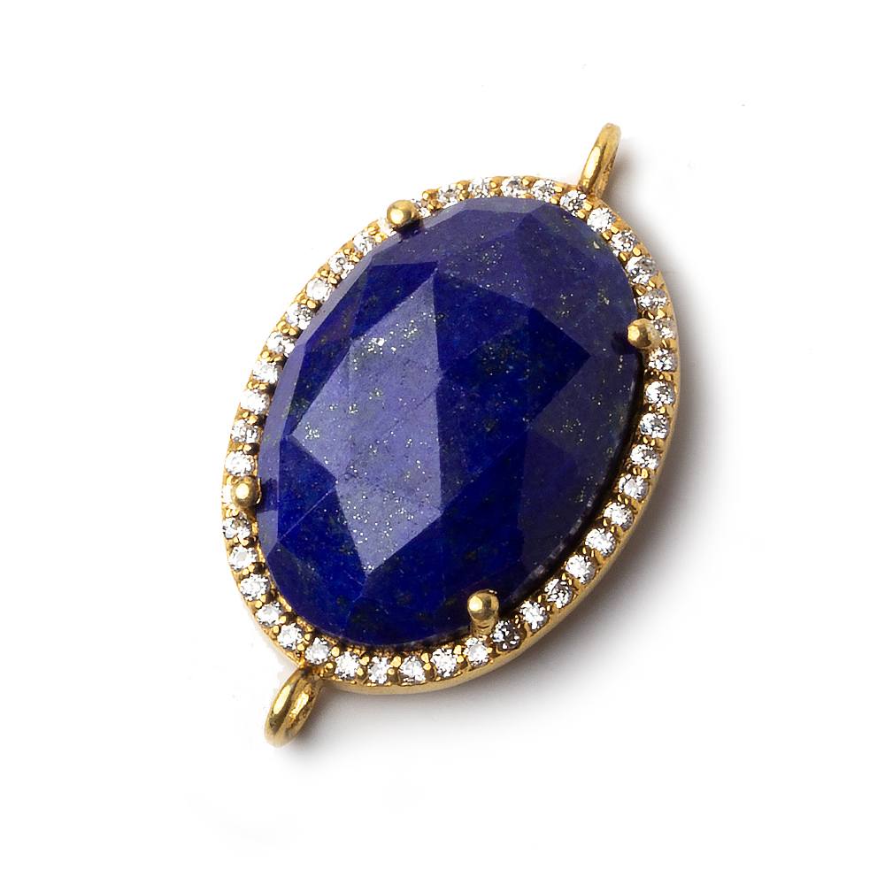 23x17mm Vermeil CZ Bezel Lapis Lazuli Oval Connector 1 piece - Beadsofcambay.com