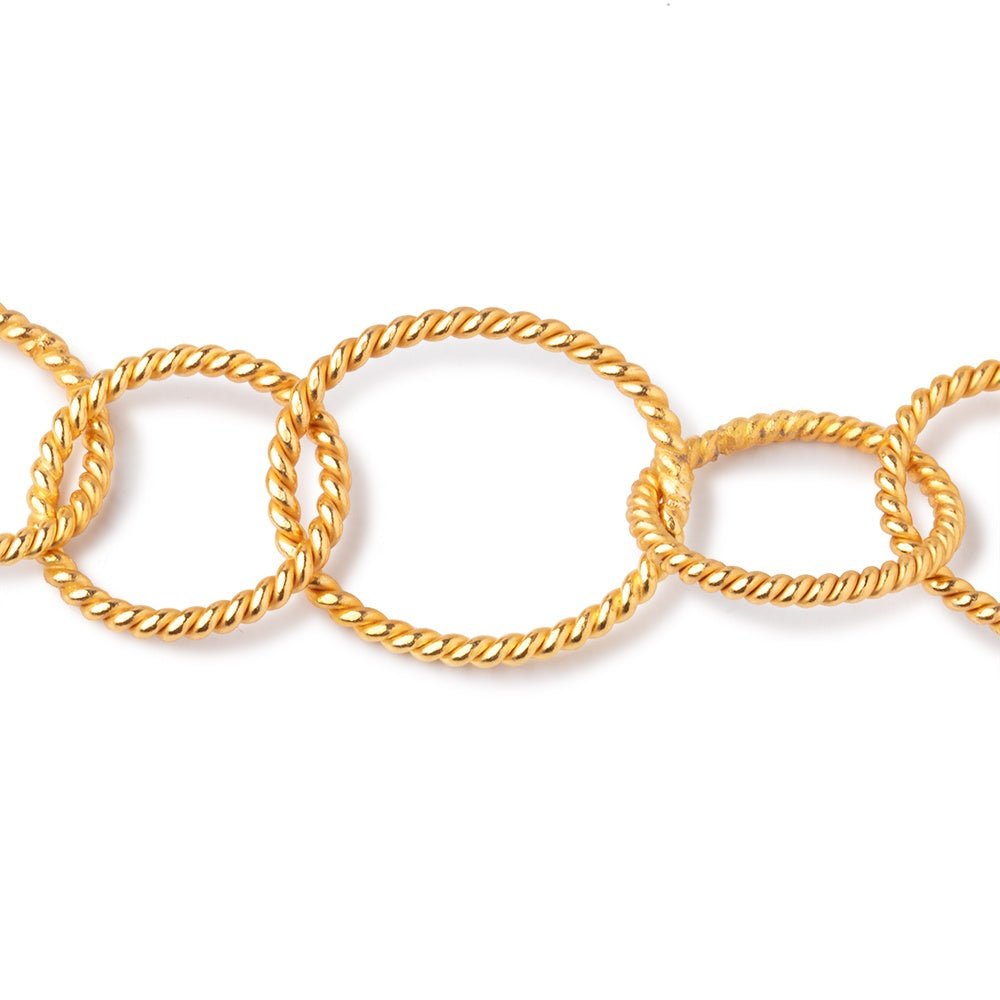23x18mm & 16mm 22kt Gold Plated Twisted Satin Oval & Round Link Chain - Beadsofcambay.com
