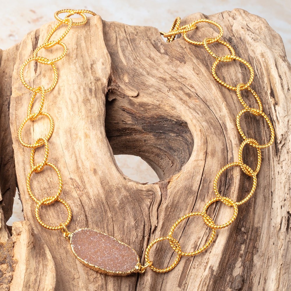 23x18mm & 16mm 22kt Gold Plated Twisted Satin Oval & Round Link Chain - Beadsofcambay.com