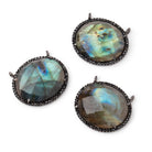 23x18mm Black Gold & Black CZ Bezel Labradorite Oval East West Connector 1 Focal Bead - Beadsofcambay.com