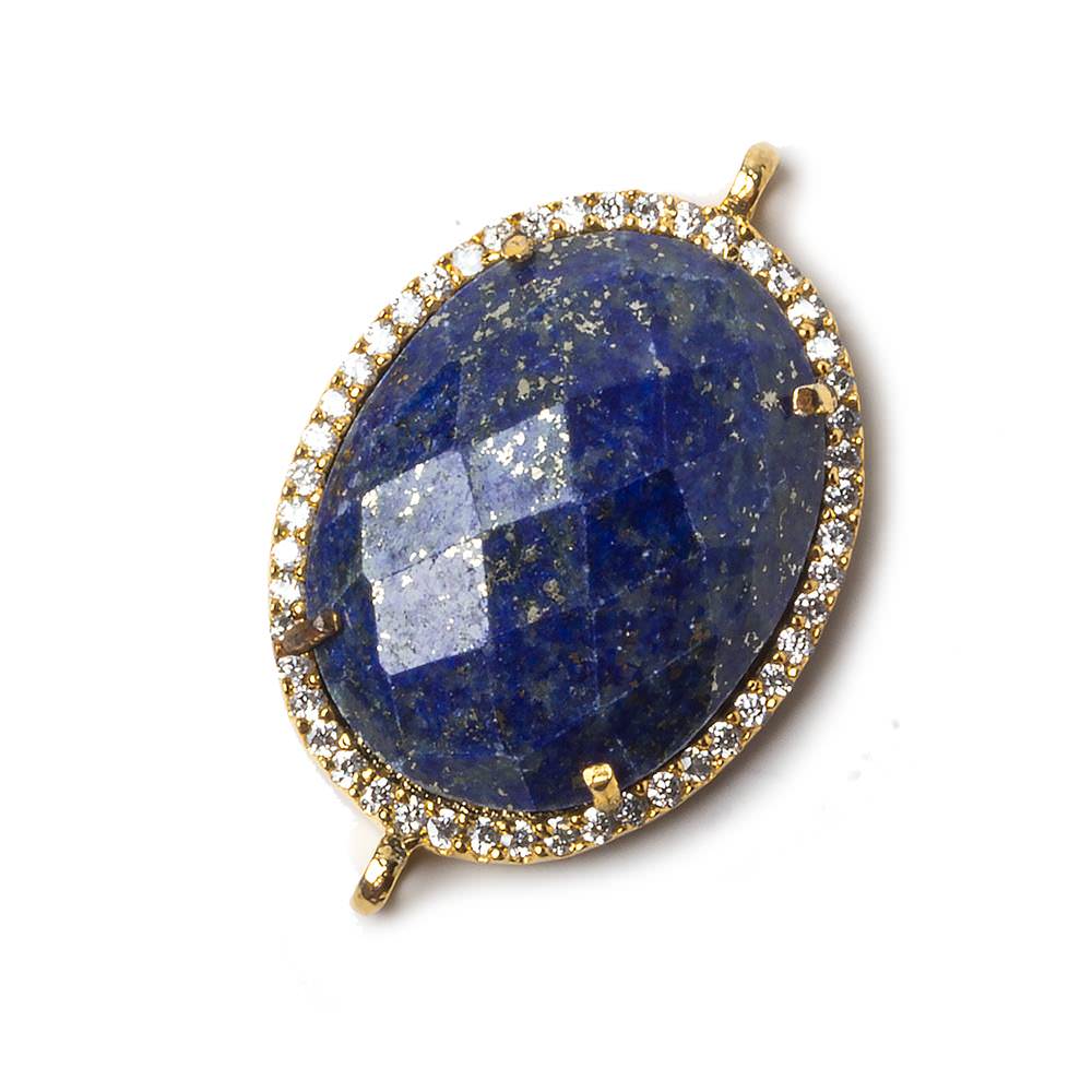 23x18mm Gold Bezeled CZ & Lapiz Lazuli Oval Connector 1 pc - Beadsofcambay.com