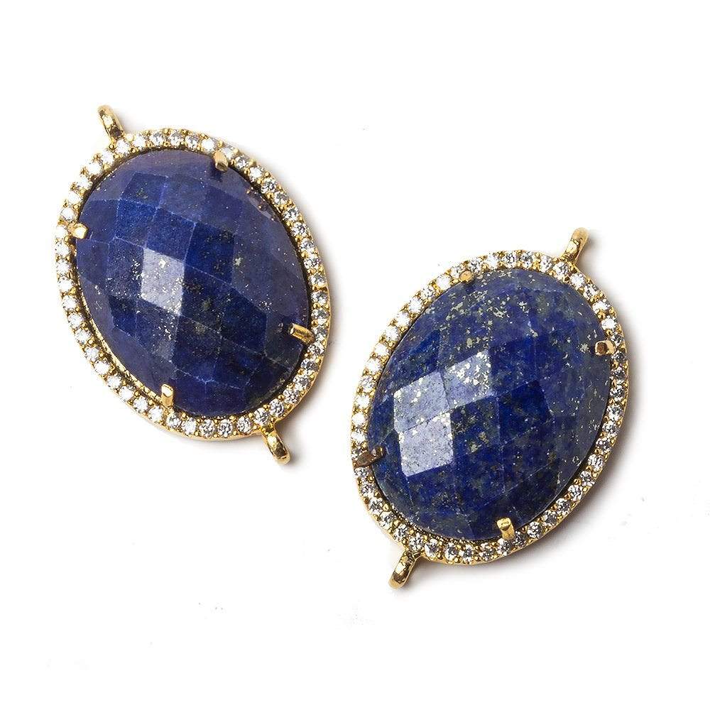 23x18mm Gold Bezeled CZ & Lapiz Lazuli Oval Connector 1 pc - Beadsofcambay.com