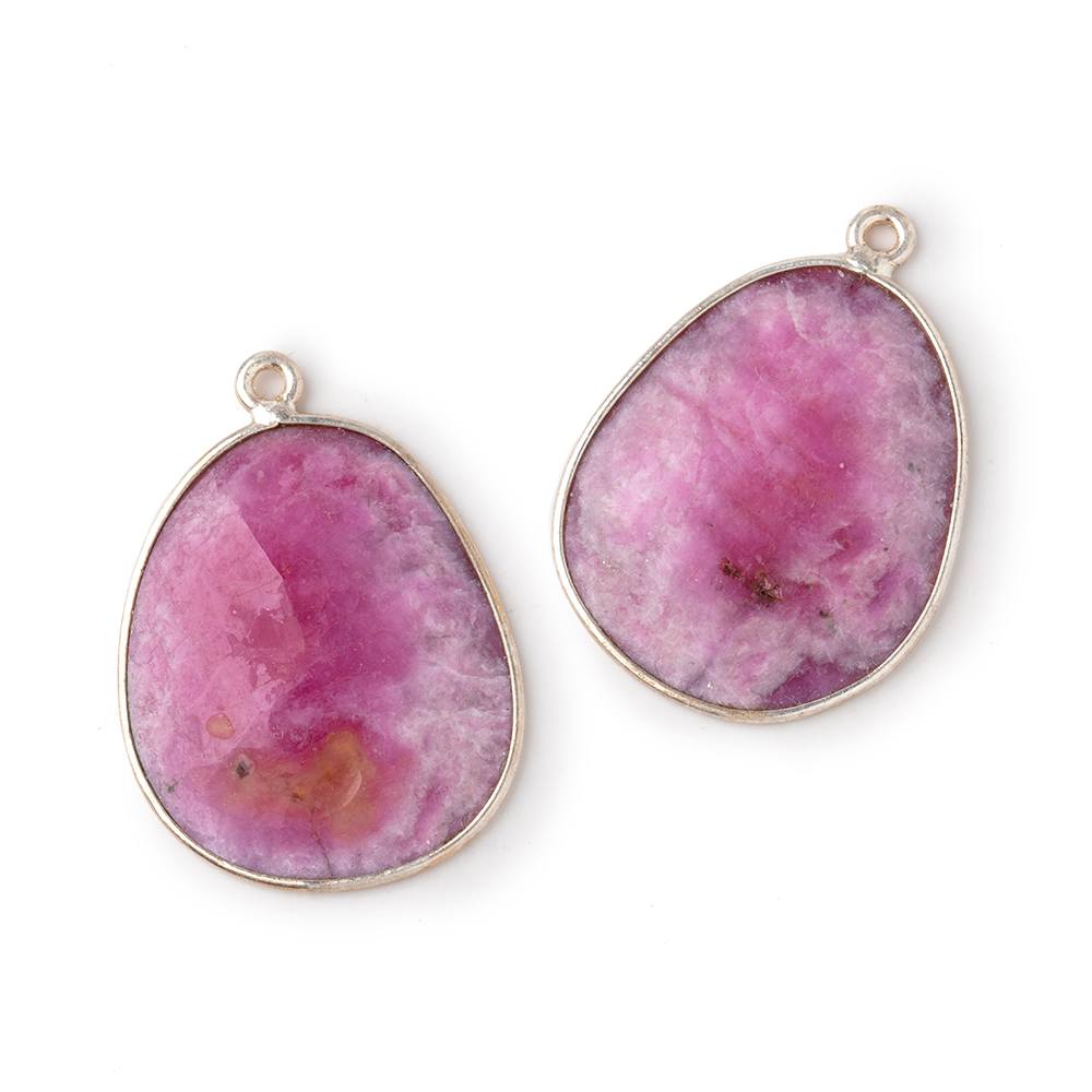 23x19mm .925 Silver Bezel Ruby Faceted Freeform Set of 2 Pendants - Beadsofcambay.com