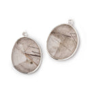 23x19mm .925 Silver Bezel Rutilated Quartz Faceted Freeform Set of 2 Pendants - Beadsofcambay.com
