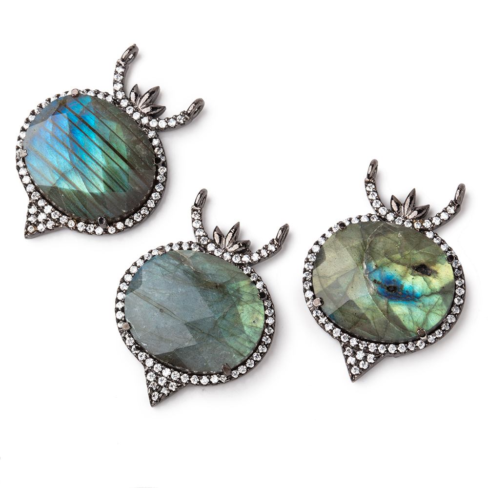 23x20mm Black Gold CZ Bezel Labradorite Fancy Oval Connector 1 Focal Bead - Beadsofcambay.com