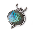 23x20mm Black Gold CZ Bezel Labradorite Fancy Oval Connector 1 Focal Bead - Beadsofcambay.com