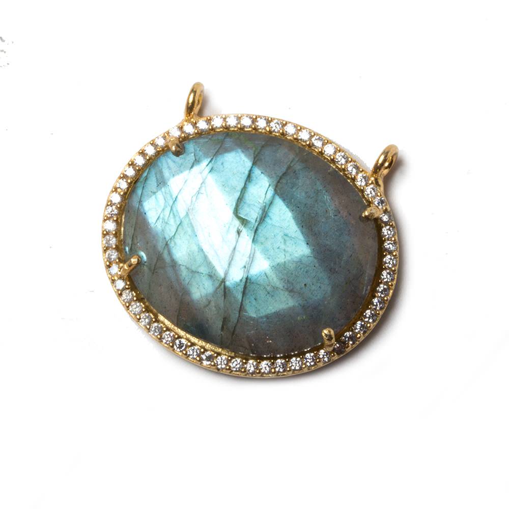 23x20mm Gold Bezeled CZ & Labradorite Oval East West Connector 1 pc - Beadsofcambay.com