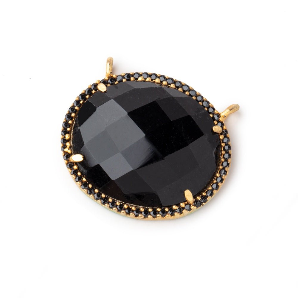23x20mm Vermeil & Black CZ Bezel Black Chalcedony Oval Connector 1 Focal Bead - Beadsofcambay.com