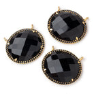 23x20mm Vermeil & Black CZ Bezel Black Chalcedony Oval Connector 1 Focal Bead - Beadsofcambay.com