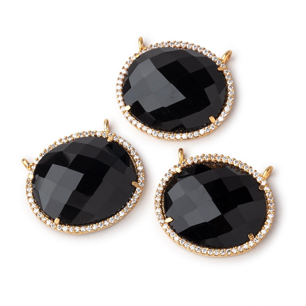 23x20mm Vermeil CZ Bezel Black Chalcedony Oval Connector 1 Focal Bead - Beadsofcambay.com