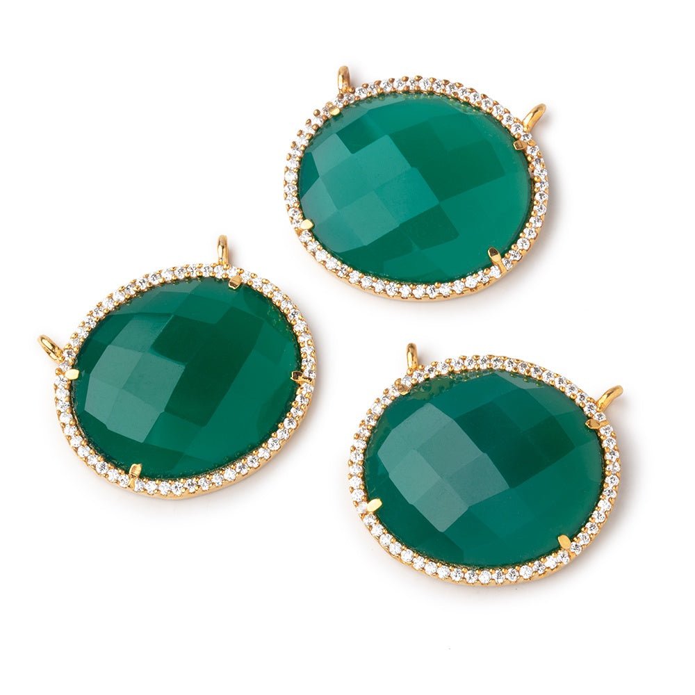 23x20mm Vermeil CZ Bezel Green Onyx Oval Connector 1 Focal Bead - Beadsofcambay.com