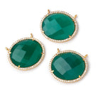 23x20mm Vermeil CZ Bezel Green Onyx Oval Connector 1 Focal Bead - Beadsofcambay.com