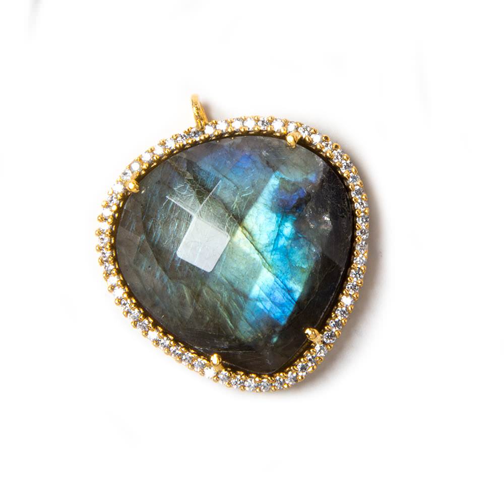 23x23mm Gold Bezeled White CZ & Labradorite faceted heart Pendant 1 pc - Beadsofcambay.com