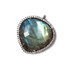 23x23mm Gunmetal Bezeled White CZ & Labradorite faceted heart Pendant 1 pc - Beadsofcambay.com