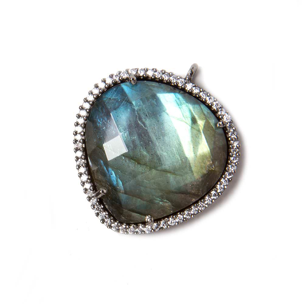 23x23mm Gunmetal Bezeled White CZ & Labradorite faceted heart Pendant 1 pc - Beadsofcambay.com
