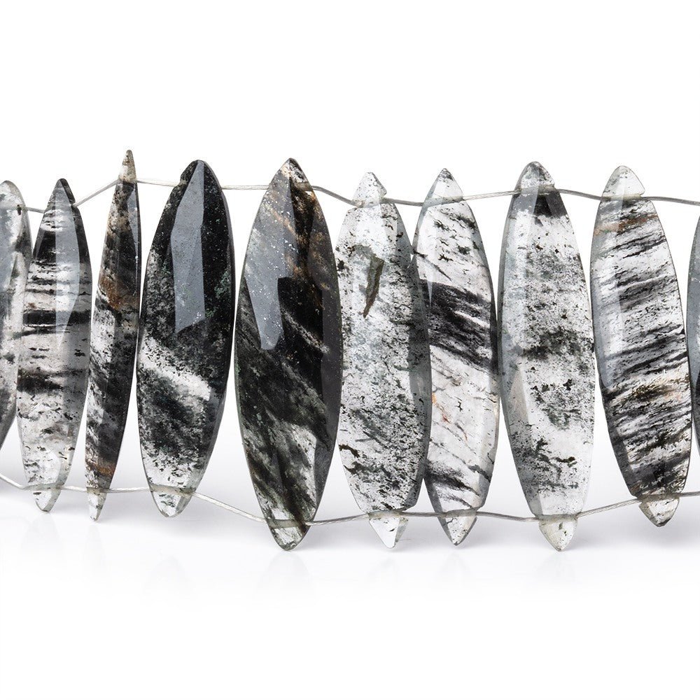 23x6-30x7mm Black Moss Quartz Double Drill Marquise Beads 7.5 inch 29 pieces - Beadsofcambay.com