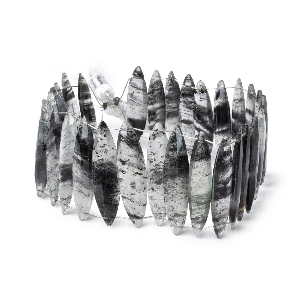 23x6-30x7mm Black Moss Quartz Double Drill Marquise Beads 7.5 inch 29 pieces - Beadsofcambay.com