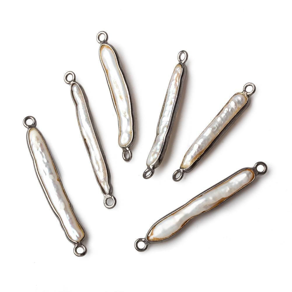 23x6mm Black Gold Bezeled White Biwa Pearl Connector 1 piece - Beadsofcambay.com