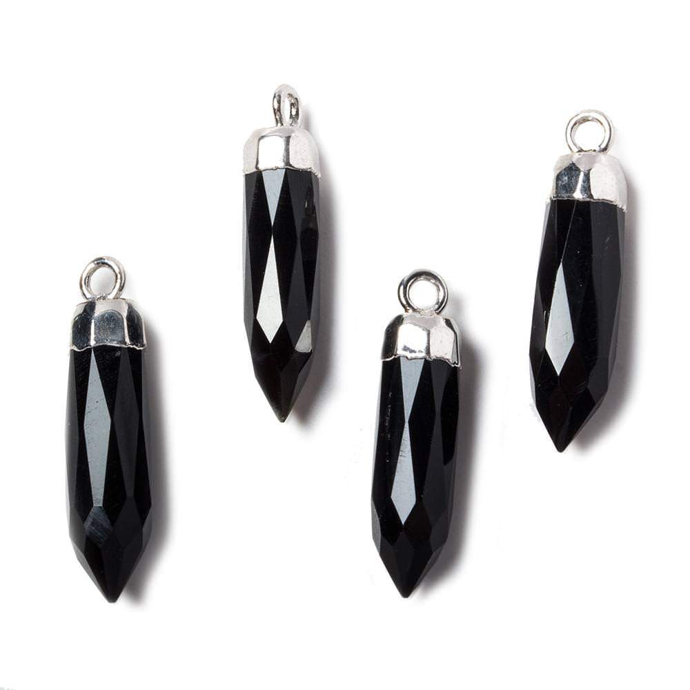 23x6mm Silver Leafed Black Chalcedony Spike Pendants 1 piece - Beadsofcambay.com