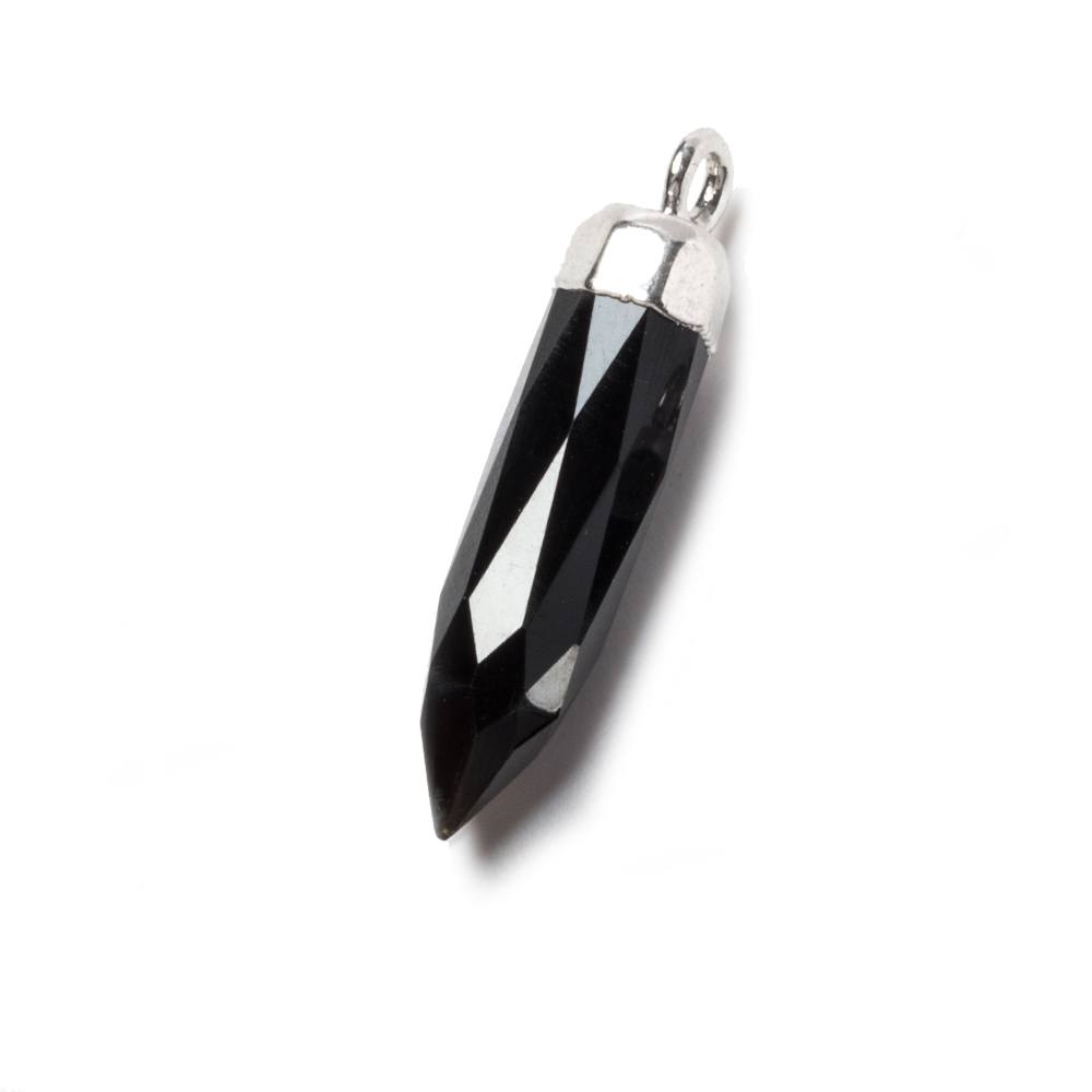 23x6mm Silver Leafed Black Chalcedony Spike Pendants 1 piece - Beadsofcambay.com
