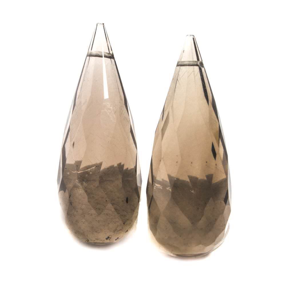 23x9mm Smoky Quartz Faceted Tear Drop Focal Bead Set of 2 - Beadsofcambay.com