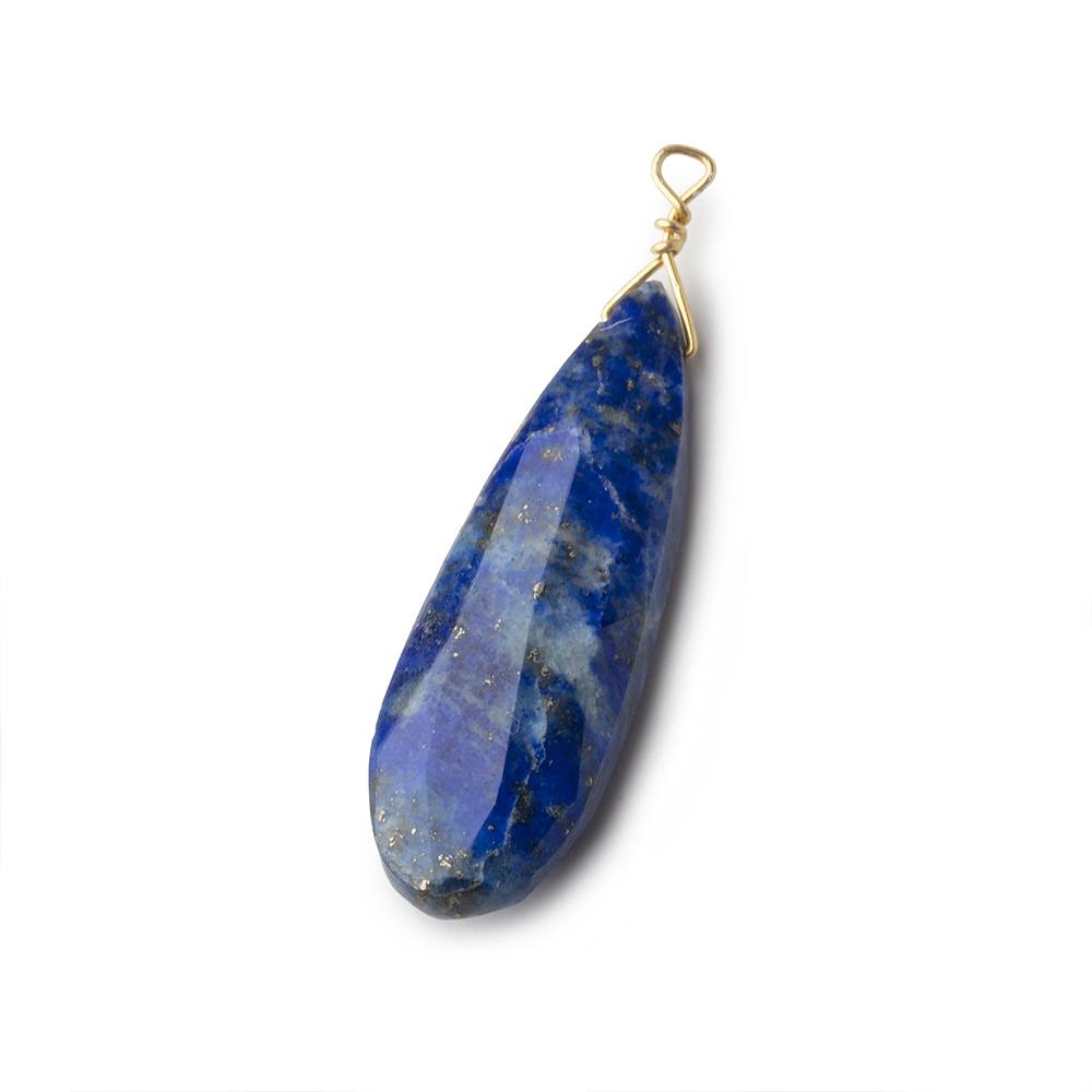 24-26mm Lapis Lazuli Vermeil Wire Wrapped Faceted Pear Focal 1 Piece - Beadsofcambay.com