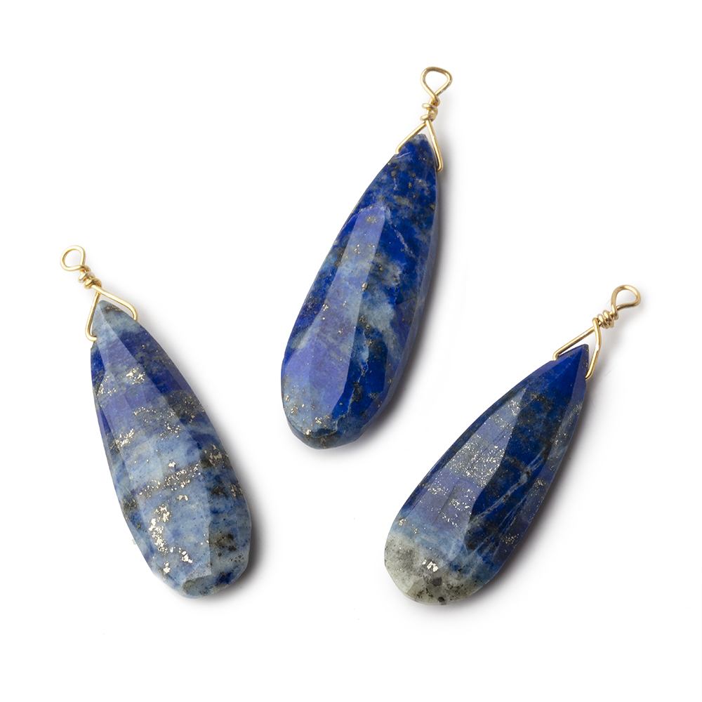 24-26mm Lapis Lazuli Vermeil Wire Wrapped Faceted Pear Focal 1 Piece - Beadsofcambay.com